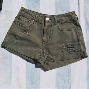 Green denim shorts